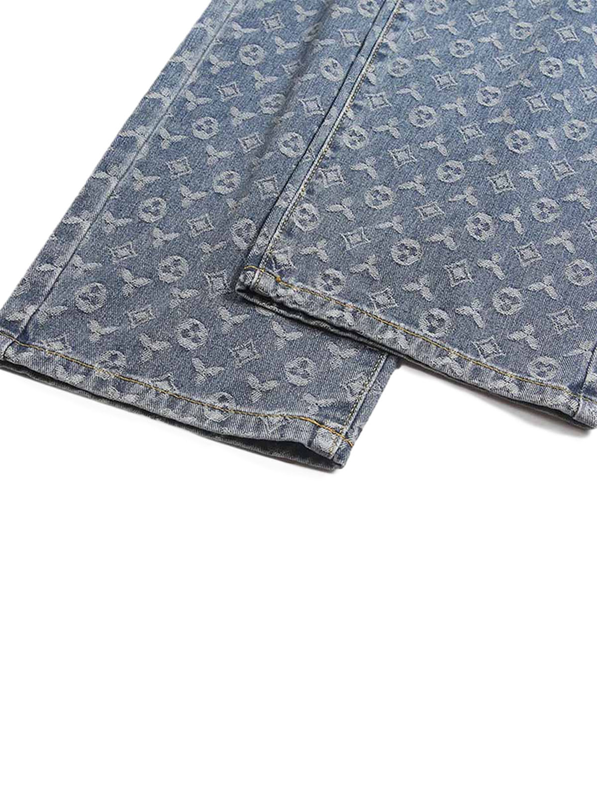 MID WAIST BLUE PATTERNED DENIM JEANS FOR HIP HOP STYLE