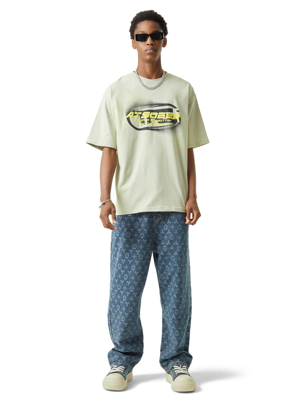 MID WAIST BLUE PATTERNED DENIM JEANS FOR HIP HOP STYLE