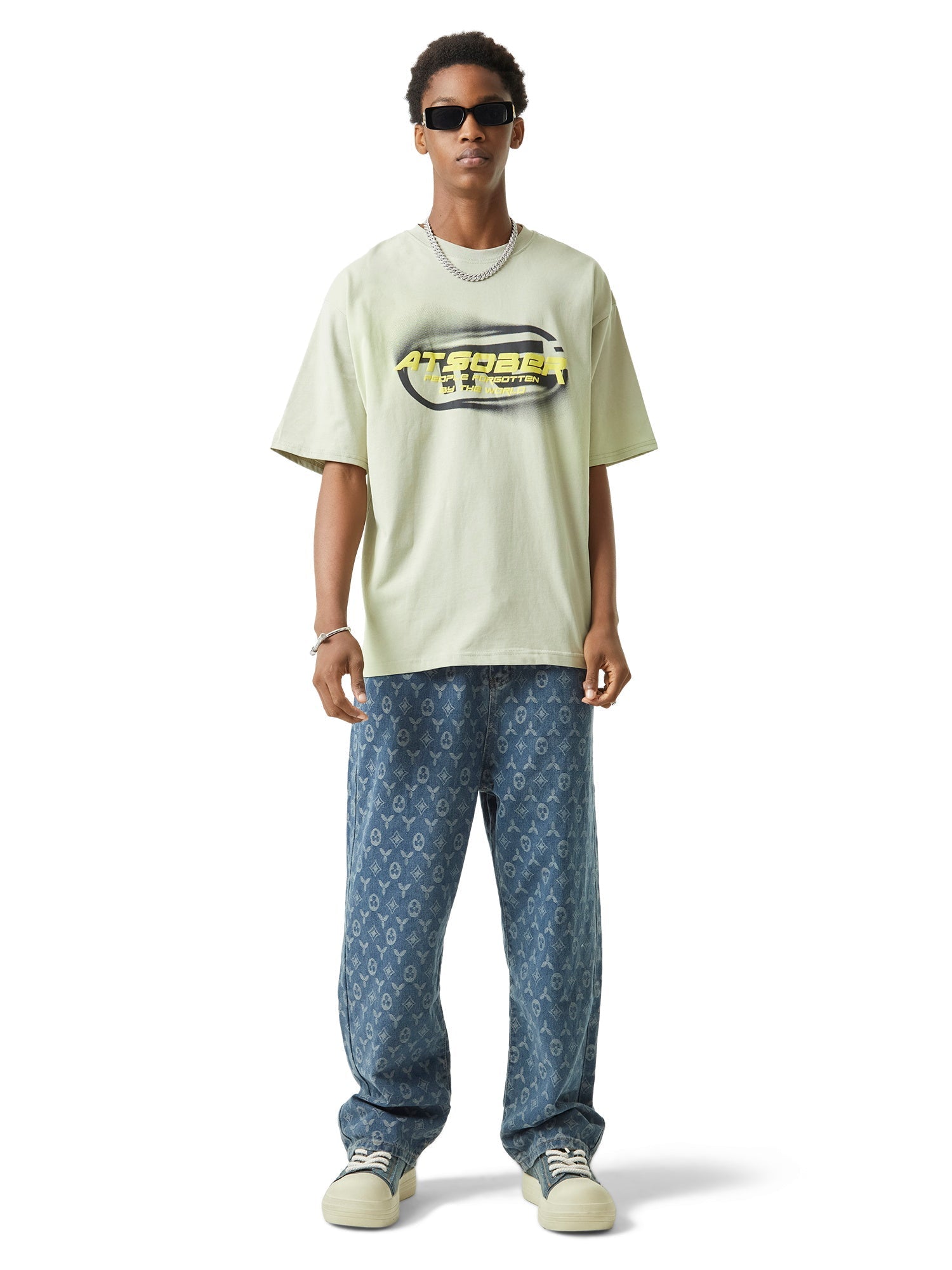 MID WAIST BLUE PATTERNED DENIM JEANS FOR HIP HOP STYLE