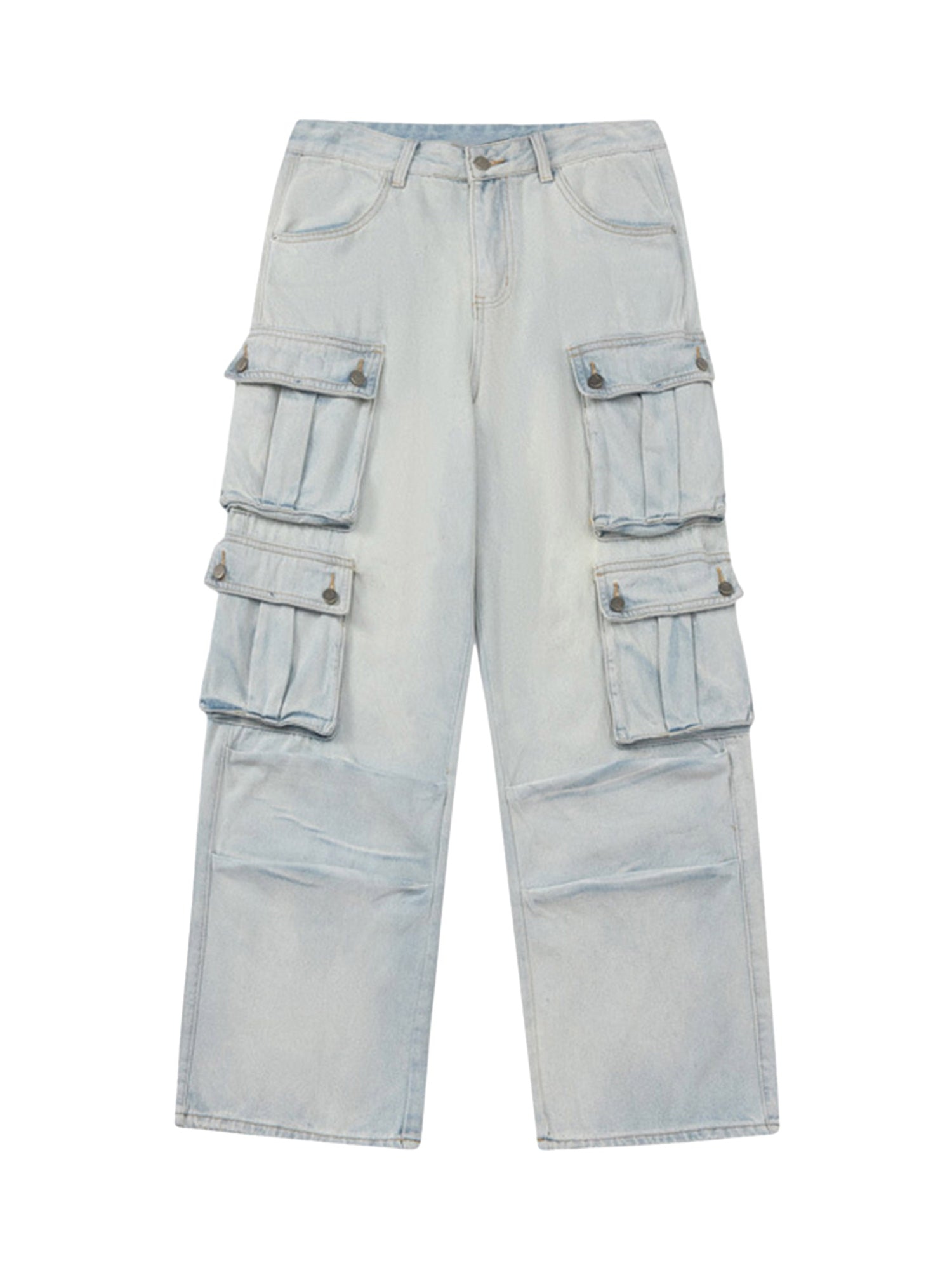 LIGHT BLUE CARGO JEANS WITH MID WAIST AND STRAIGHT LEG DESIGN