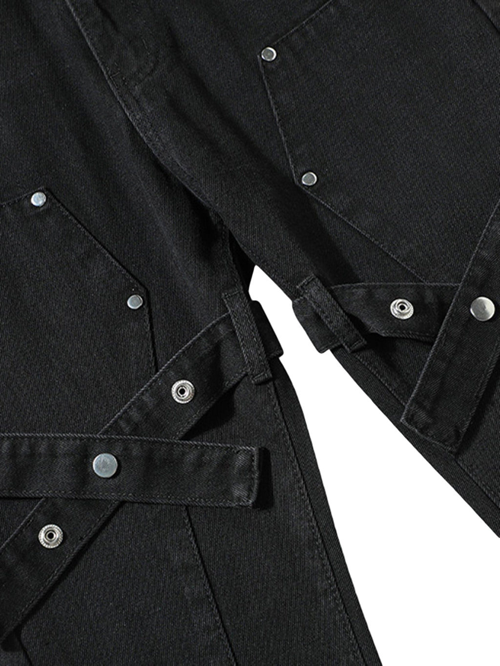 MID WAIST DENIM PANTS WITH STRAPS - BLACK MID WAIST DENIM