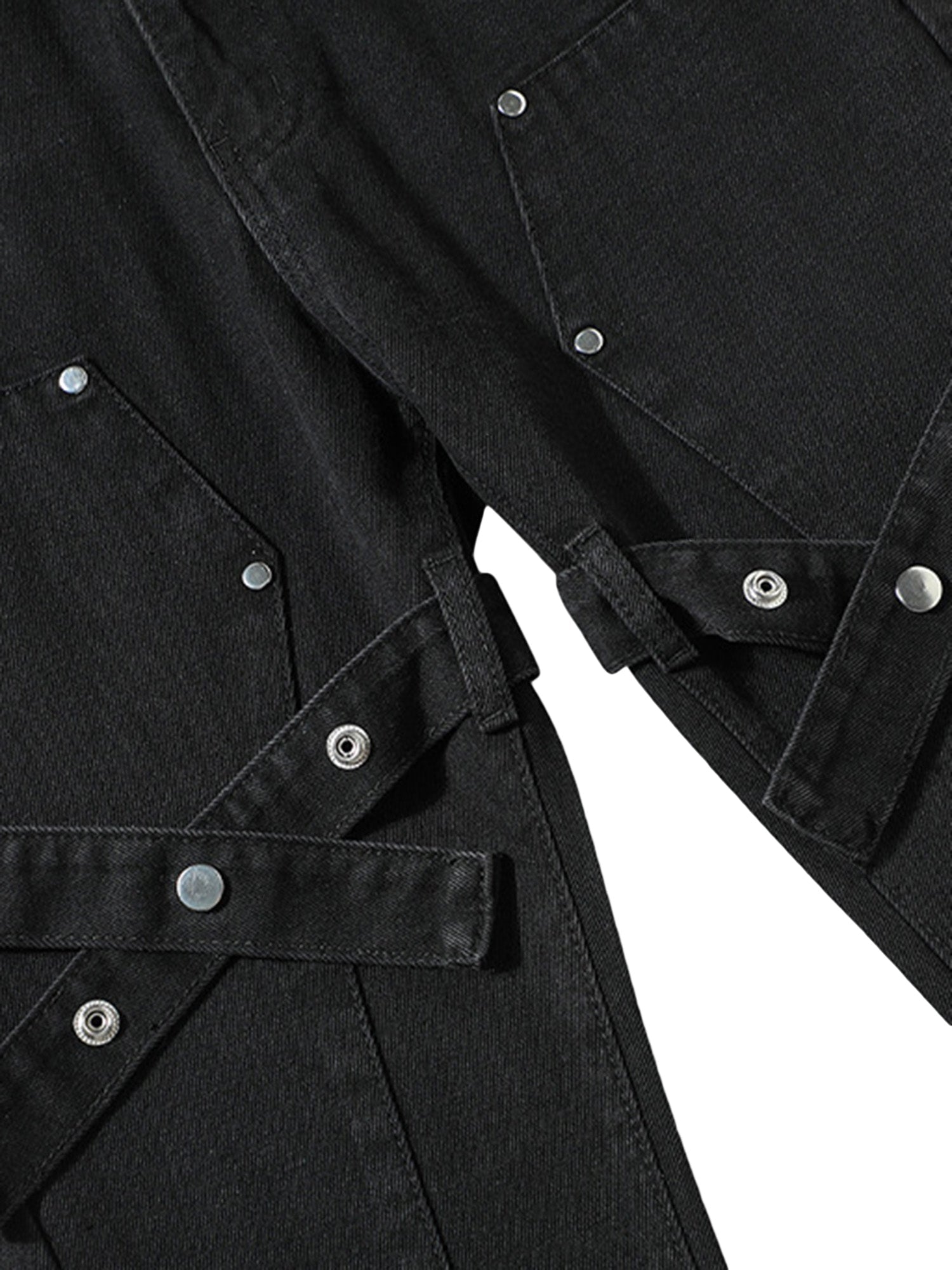 MID WAIST DENIM PANTS WITH STRAPS - BLACK MID WAIST DENIM