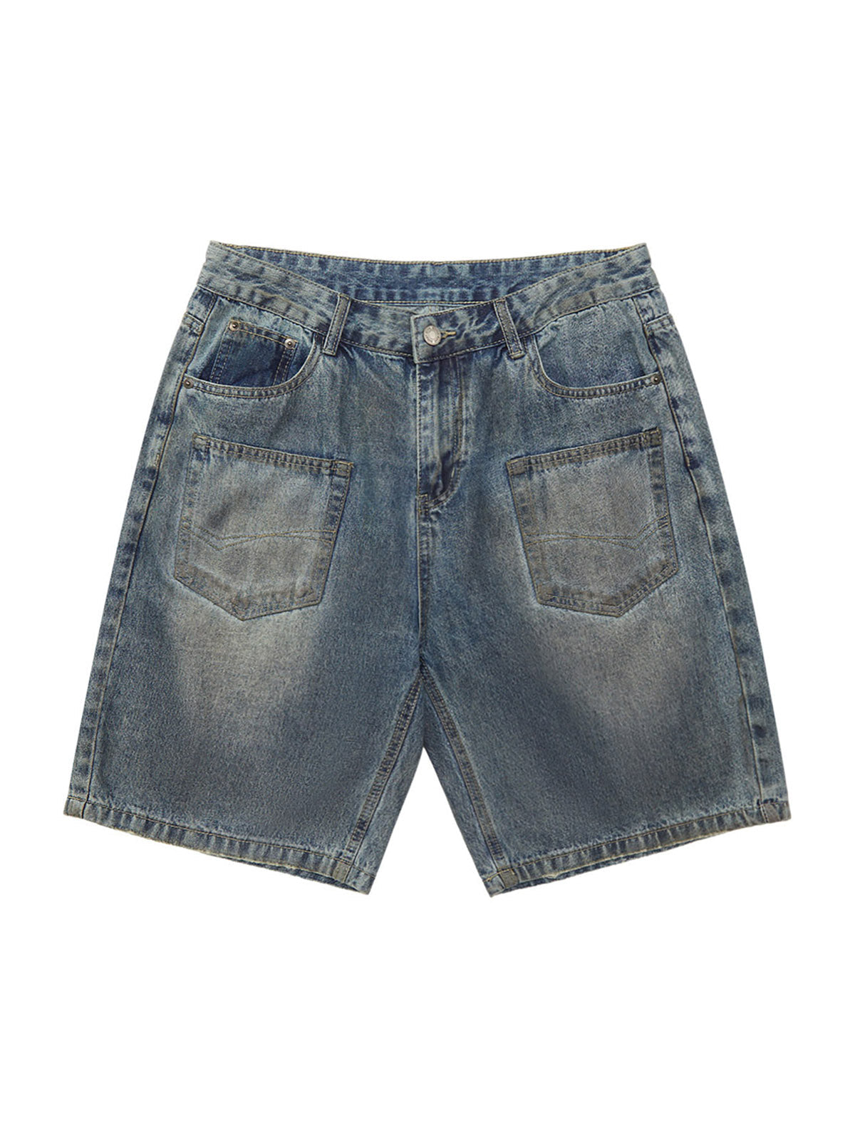 MID WAIST DENIM SHORTS WITH STRAIGHT LEG DESIGN