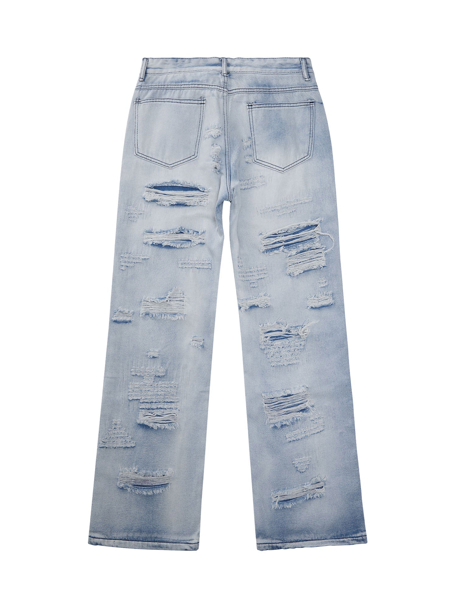 MID WAIST RIPPED LIGHT BLUE JEANS LONG PANTS COTTON BLEND