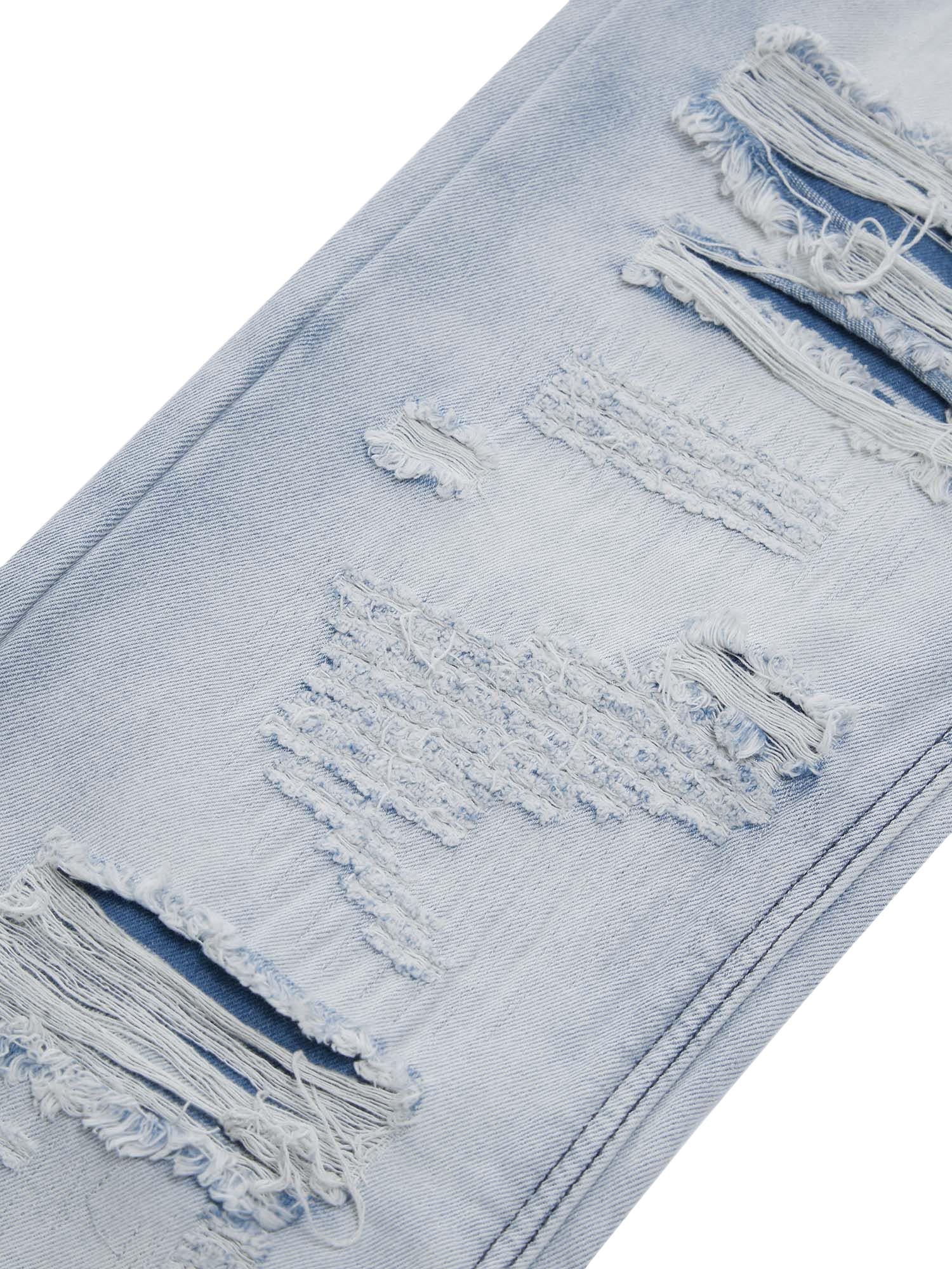 MID WAIST RIPPED LIGHT BLUE JEANS LONG PANTS COTTON BLEND