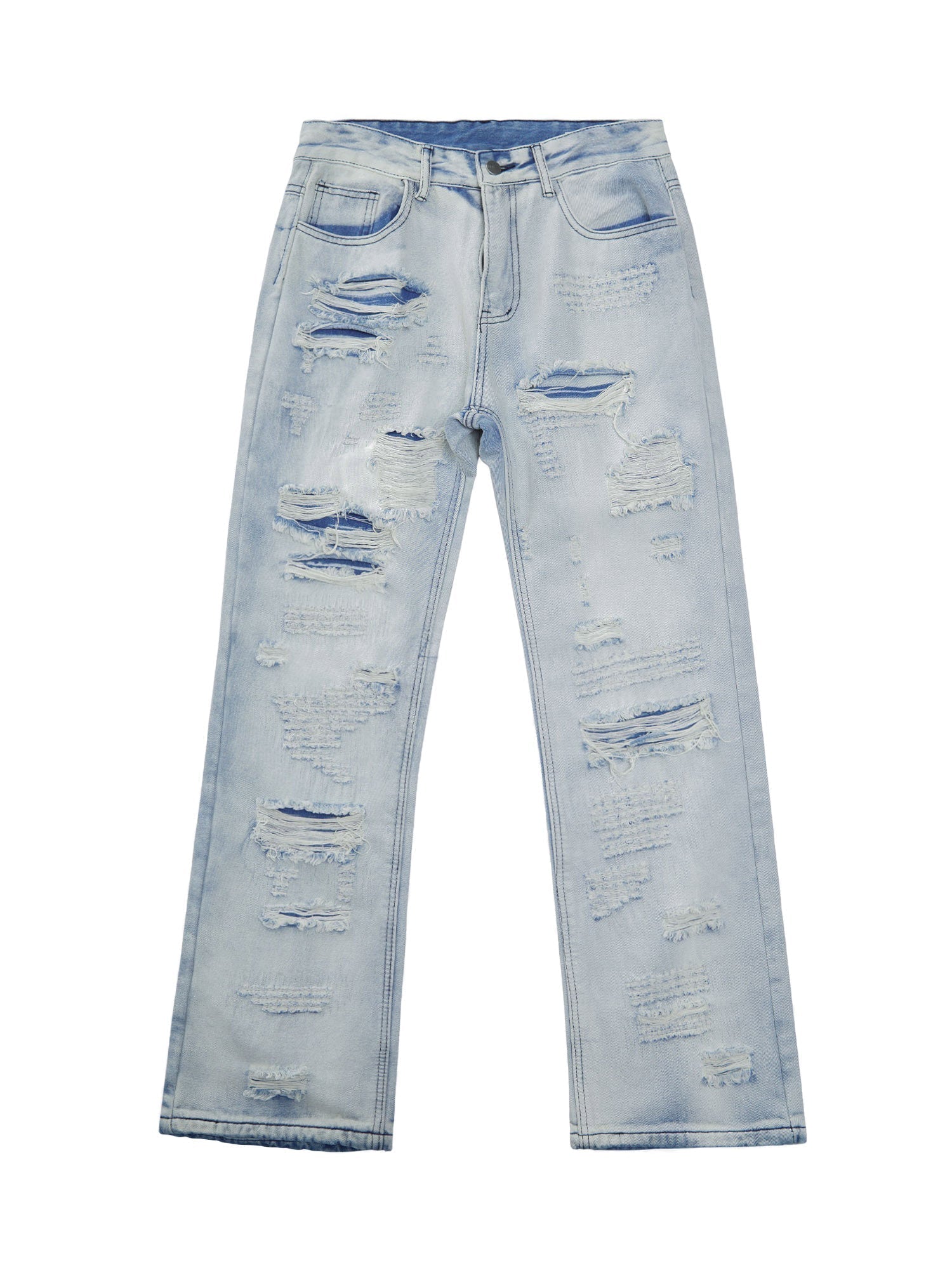 MID WAIST RIPPED LIGHT BLUE JEANS LONG PANTS COTTON BLEND