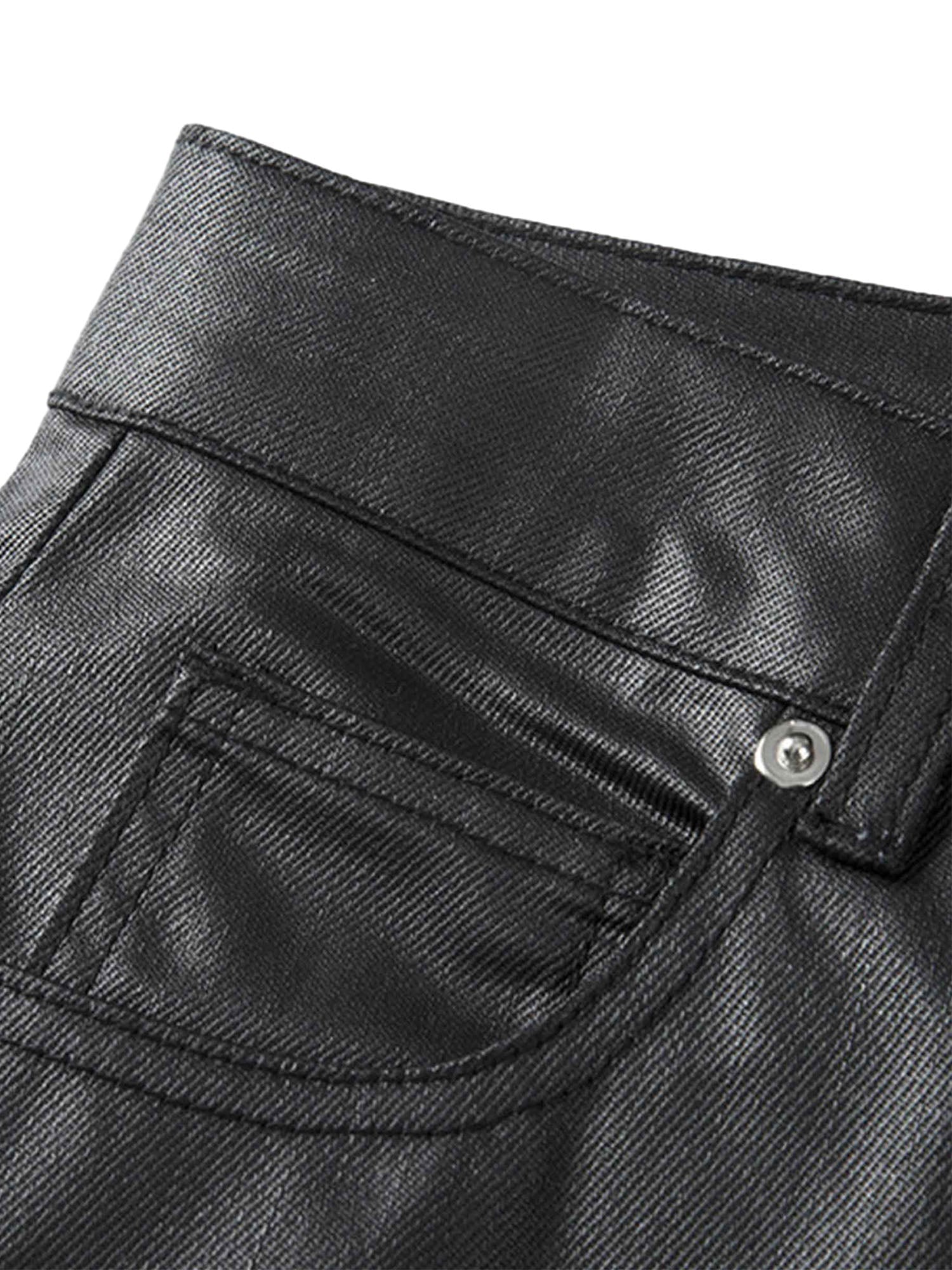 MID WAIST SKINNY PANTS IN BLACK FAUX LEATHER
