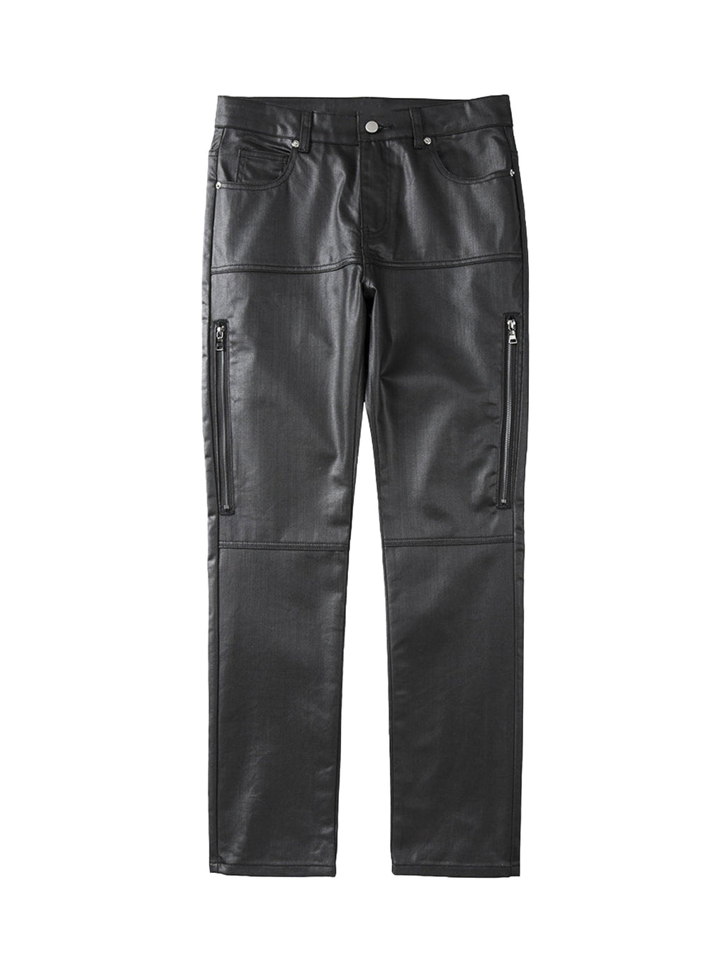 MID WAIST SKINNY PANTS IN BLACK FAUX LEATHER