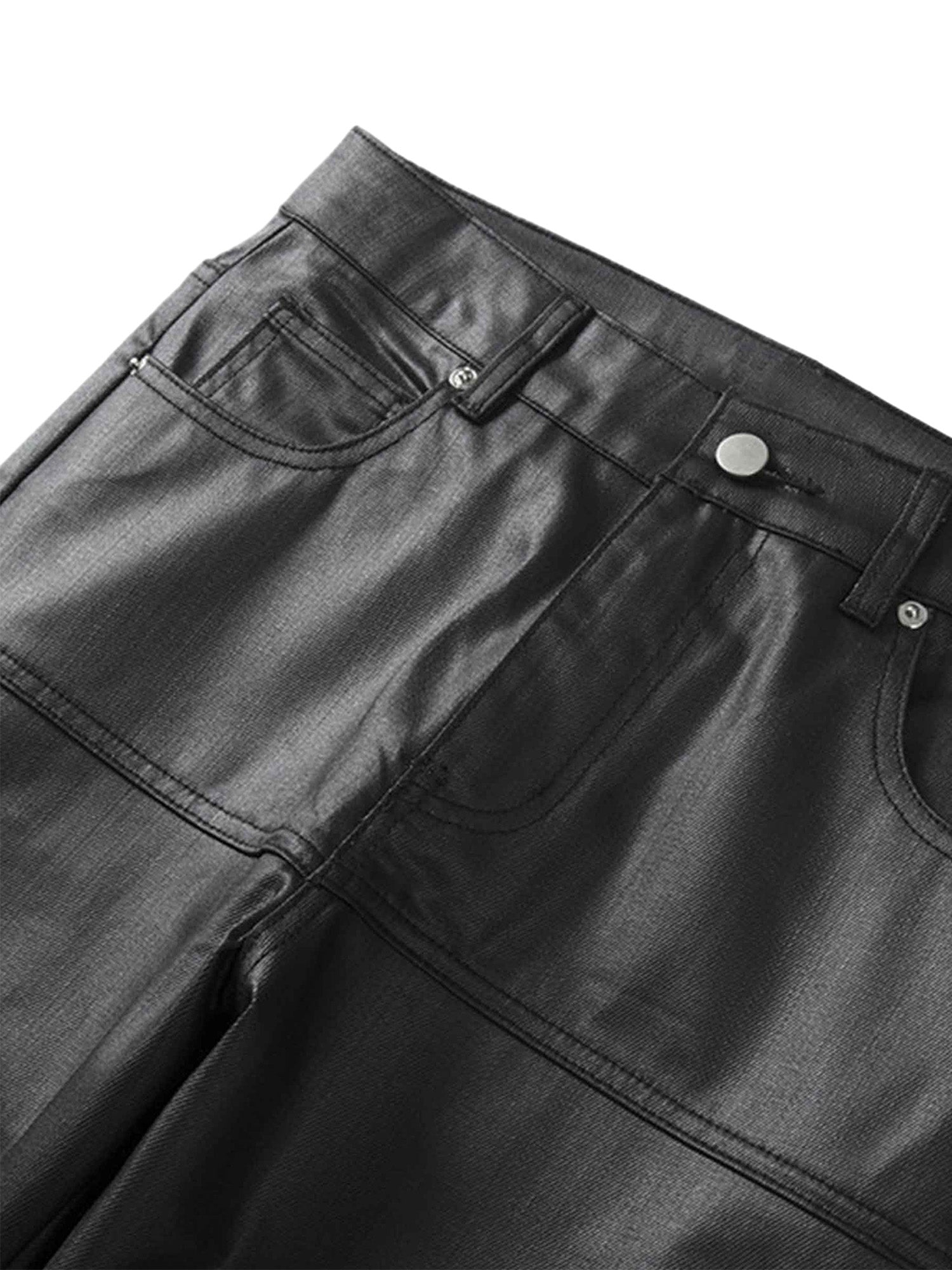MID WAIST SKINNY PANTS IN BLACK FAUX LEATHER