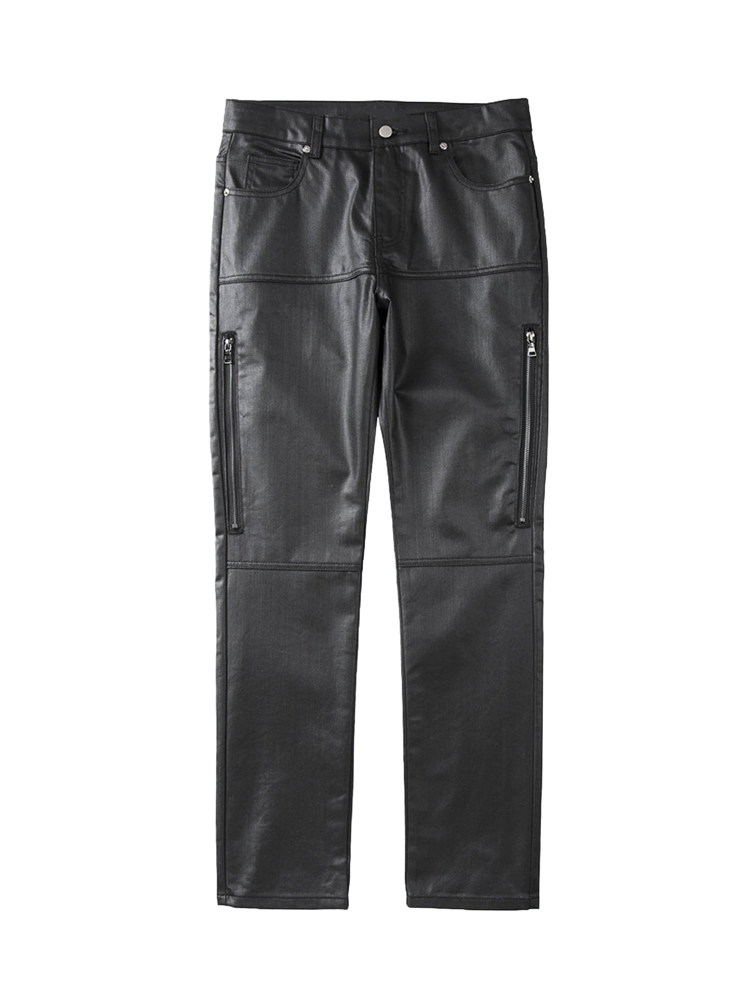 MID WAIST SKINNY PANTS IN BLACK FAUX LEATHER