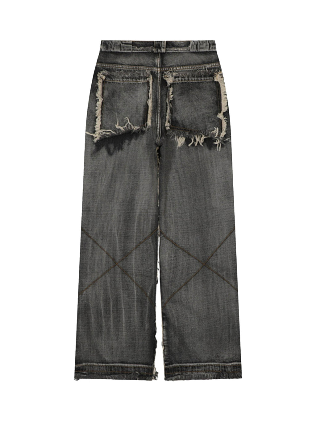 DISTRESSED GRAY DENIM CARGO PANTS MID WAIST STRAIGHT LEG COTTON BLEND