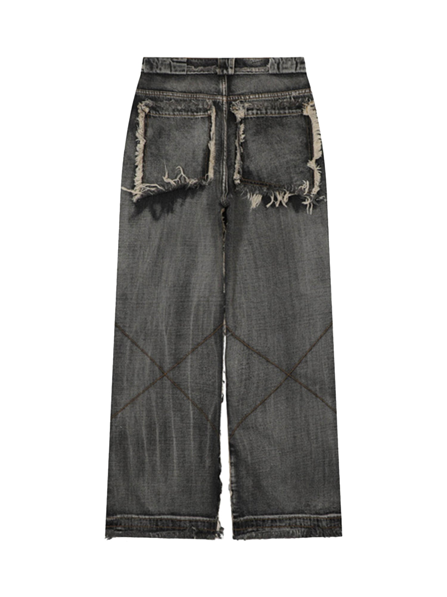 DISTRESSED GRAY DENIM CARGO PANTS MID WAIST STRAIGHT LEG COTTON BLEND