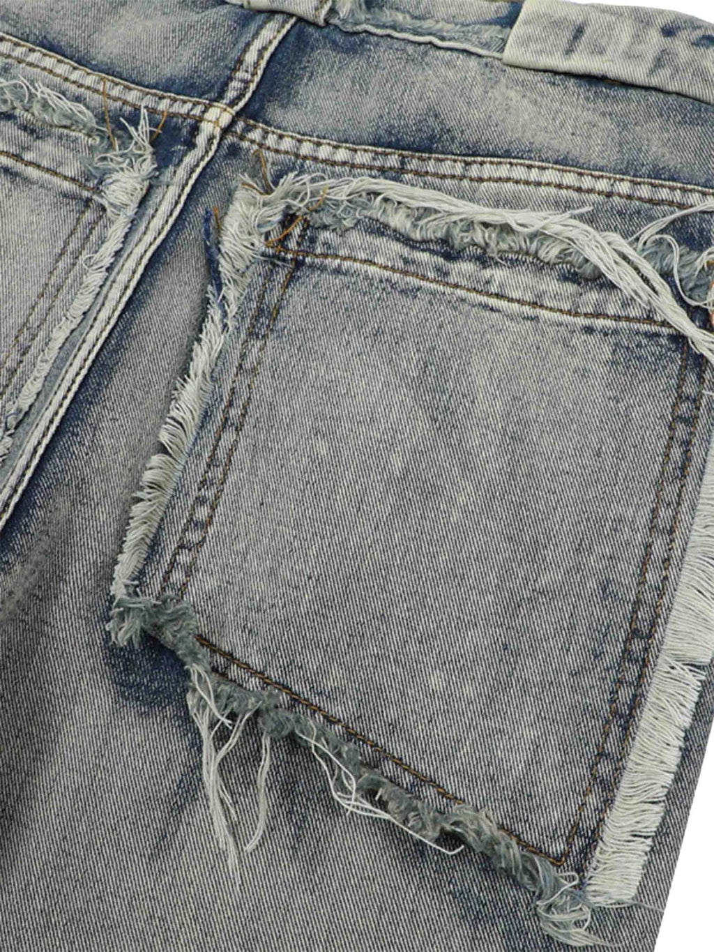 DISTRESSED GRAY DENIM CARGO PANTS MID WAIST STRAIGHT LEG COTTON BLEND