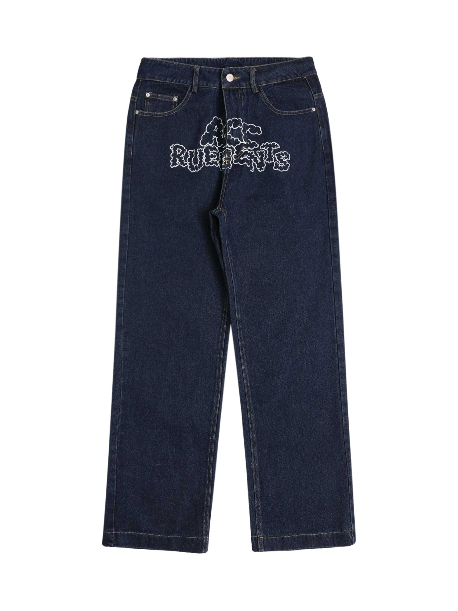 MID WAIST STRAIGHT LEG JEANS IN DARK BLUE DENIM