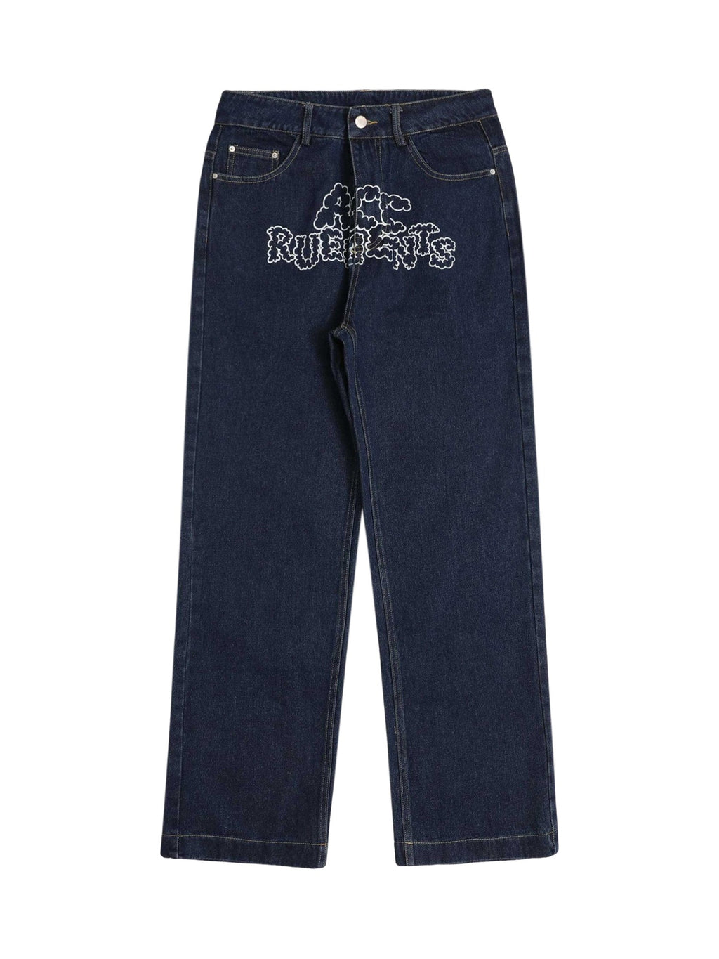 MID WAIST STRAIGHT LEG JEANS IN DARK BLUE DENIM
