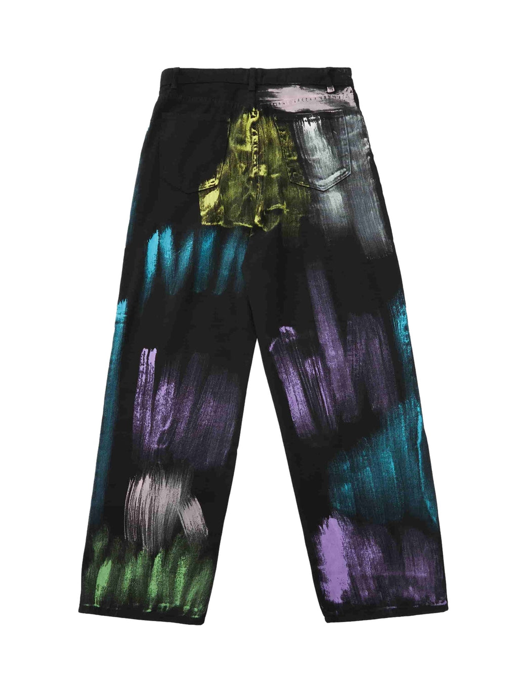 MID WAIST TRENDY CASUAL LONG PANTS WITH COLORFUL ABSTRACT PAINT STROKES