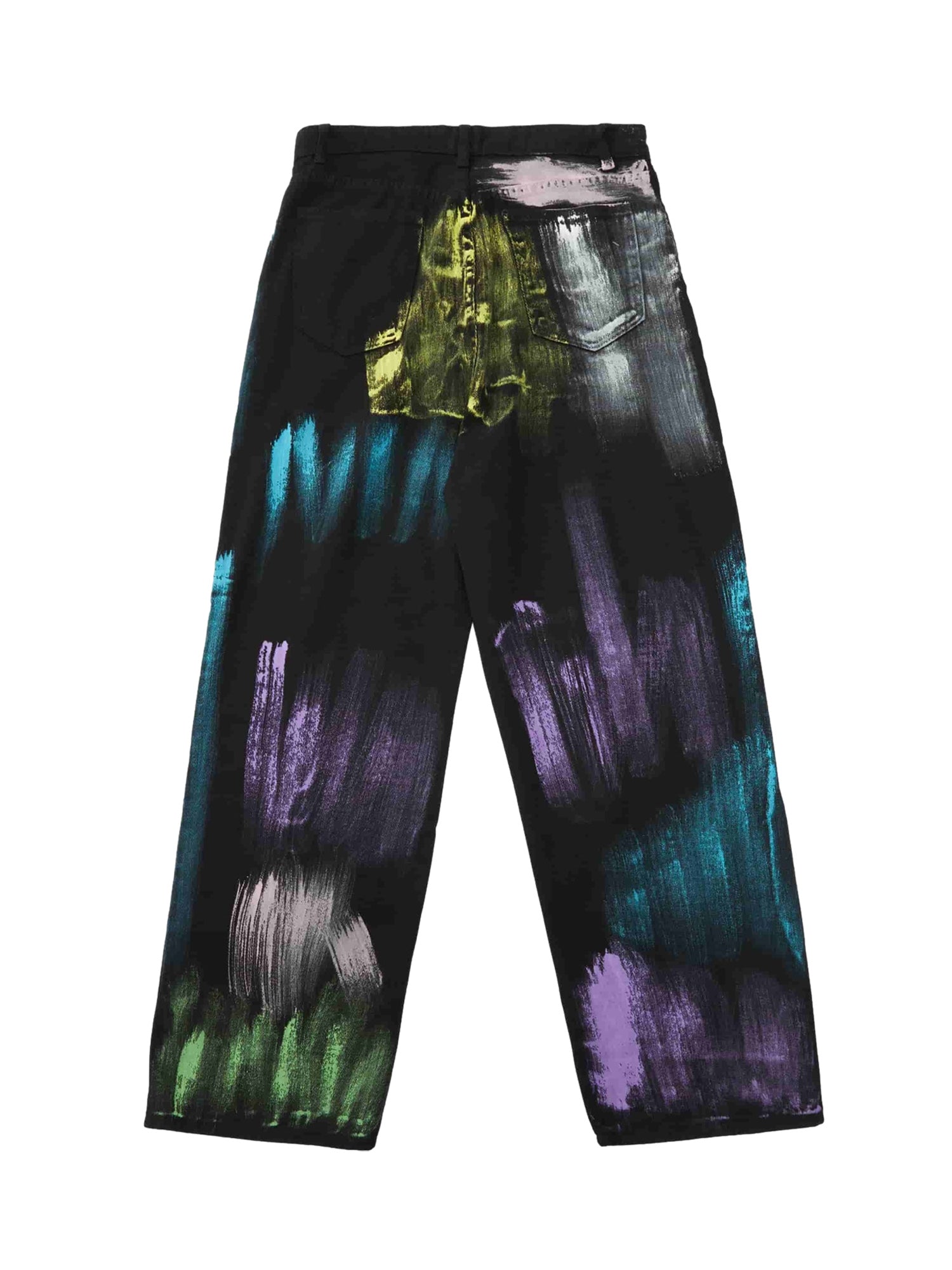 MID WAIST TRENDY CASUAL LONG PANTS WITH COLORFUL ABSTRACT PAINT STROKES