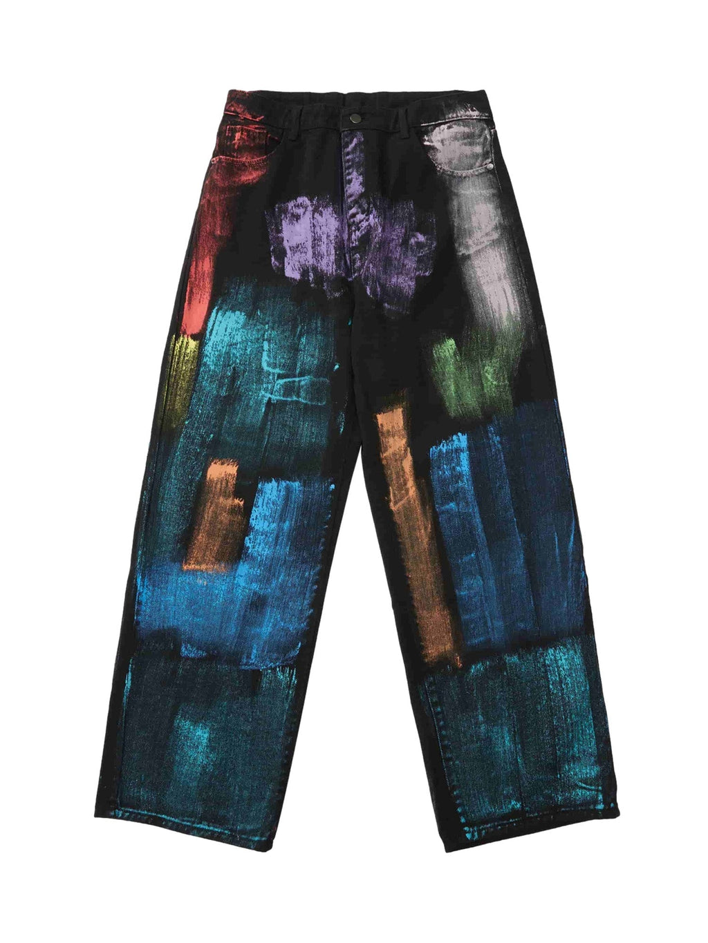 MID WAIST TRENDY CASUAL LONG PANTS WITH COLORFUL ABSTRACT PAINT STROKES