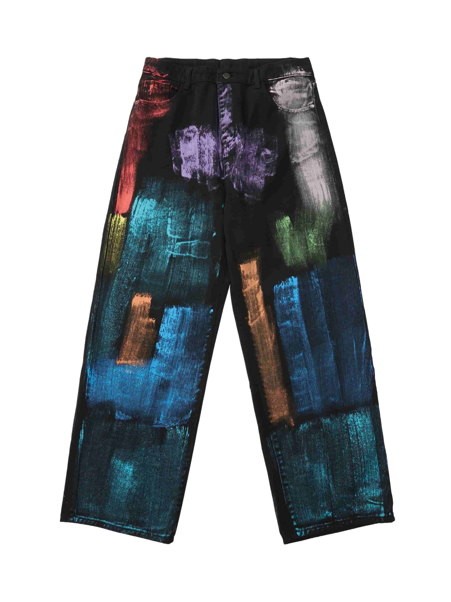 MID WAIST TRENDY CASUAL LONG PANTS WITH COLORFUL ABSTRACT PAINT STROKES