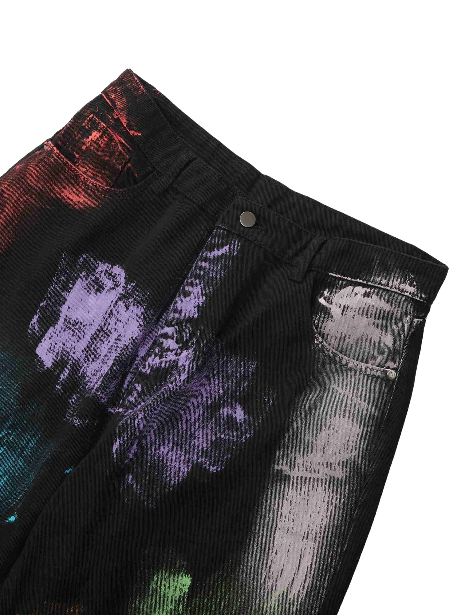 MID WAIST TRENDY CASUAL LONG PANTS WITH COLORFUL ABSTRACT PAINT STROKES