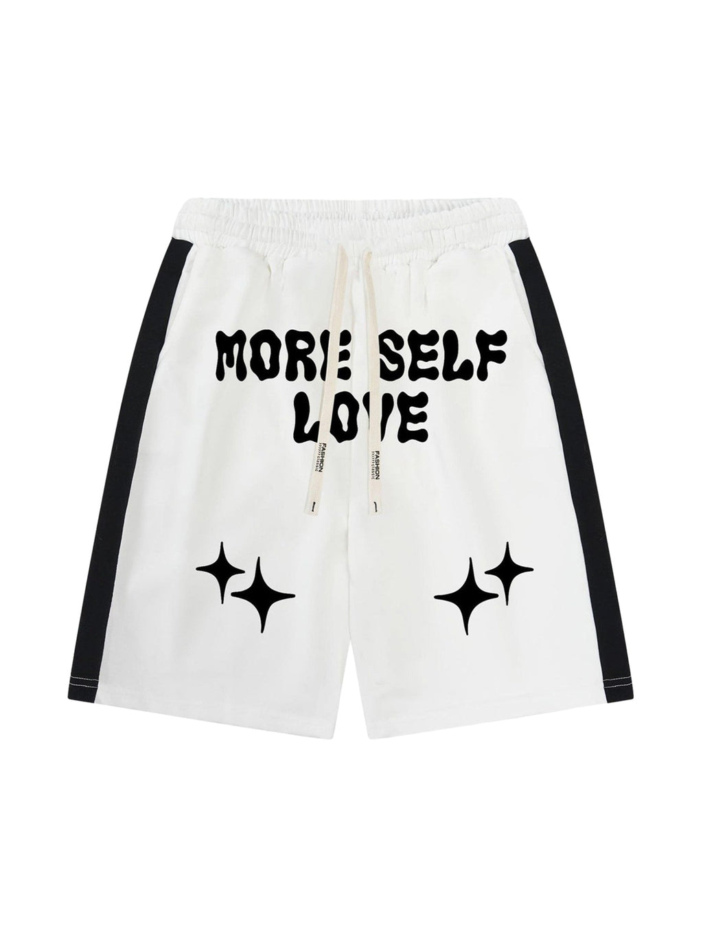 MID WAIST WHITE SHORTS WITH BLACK SIDE STRIPES - TRENDY CASUAL