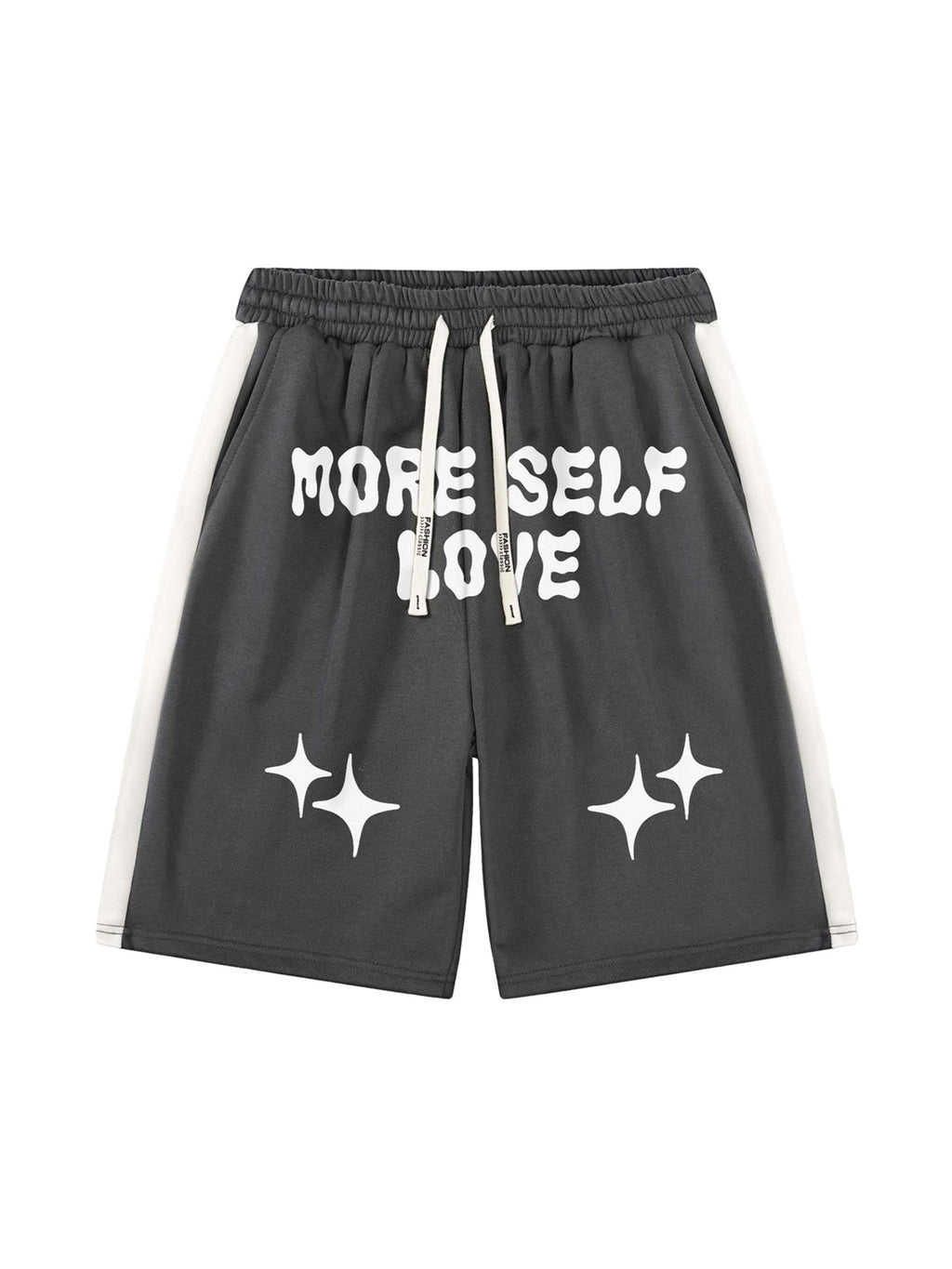 MID WAIST WHITE SHORTS WITH BLACK SIDE STRIPES - TRENDY CASUAL