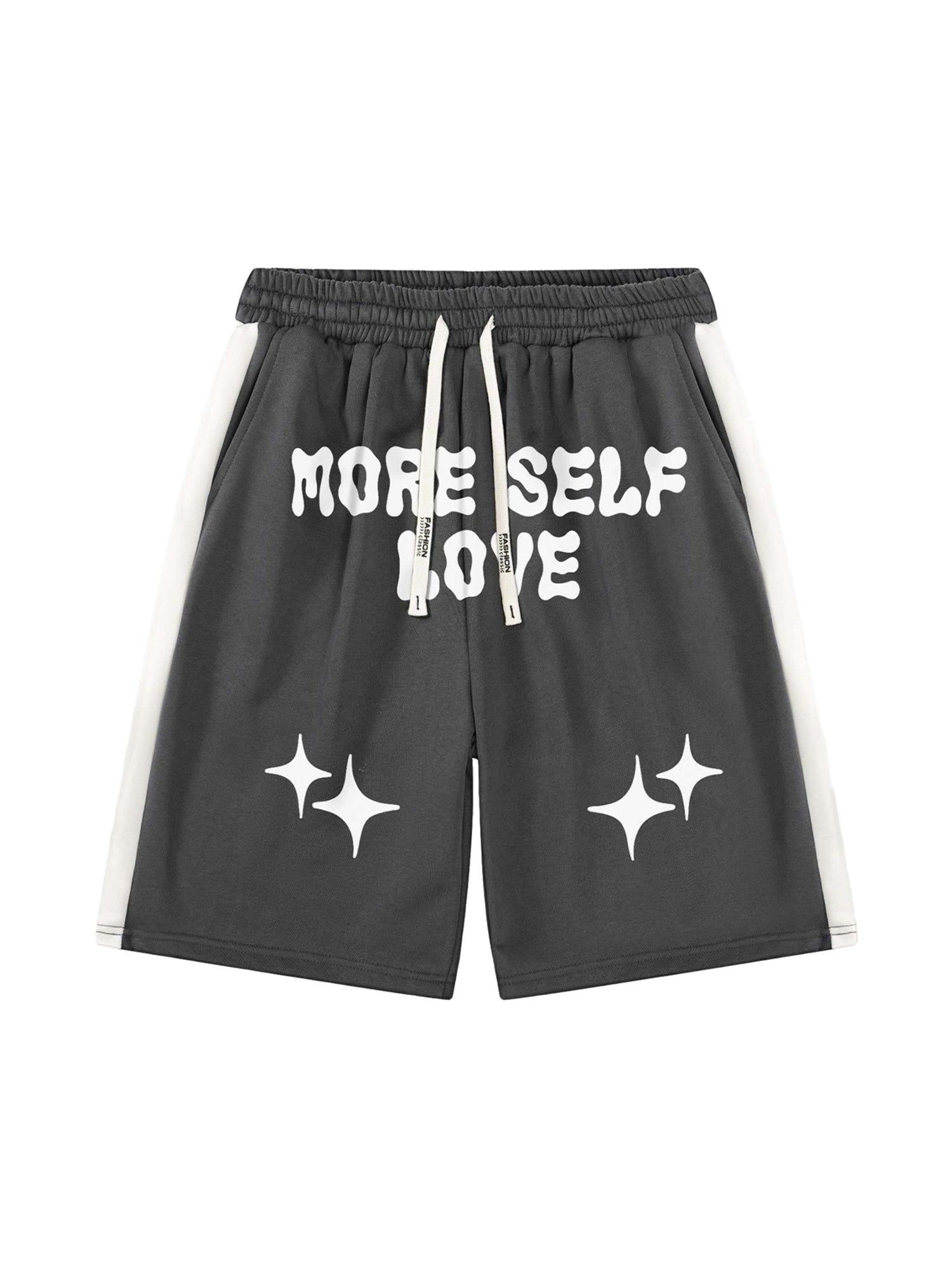 MID WAIST WHITE SHORTS WITH BLACK SIDE STRIPES - TRENDY CASUAL