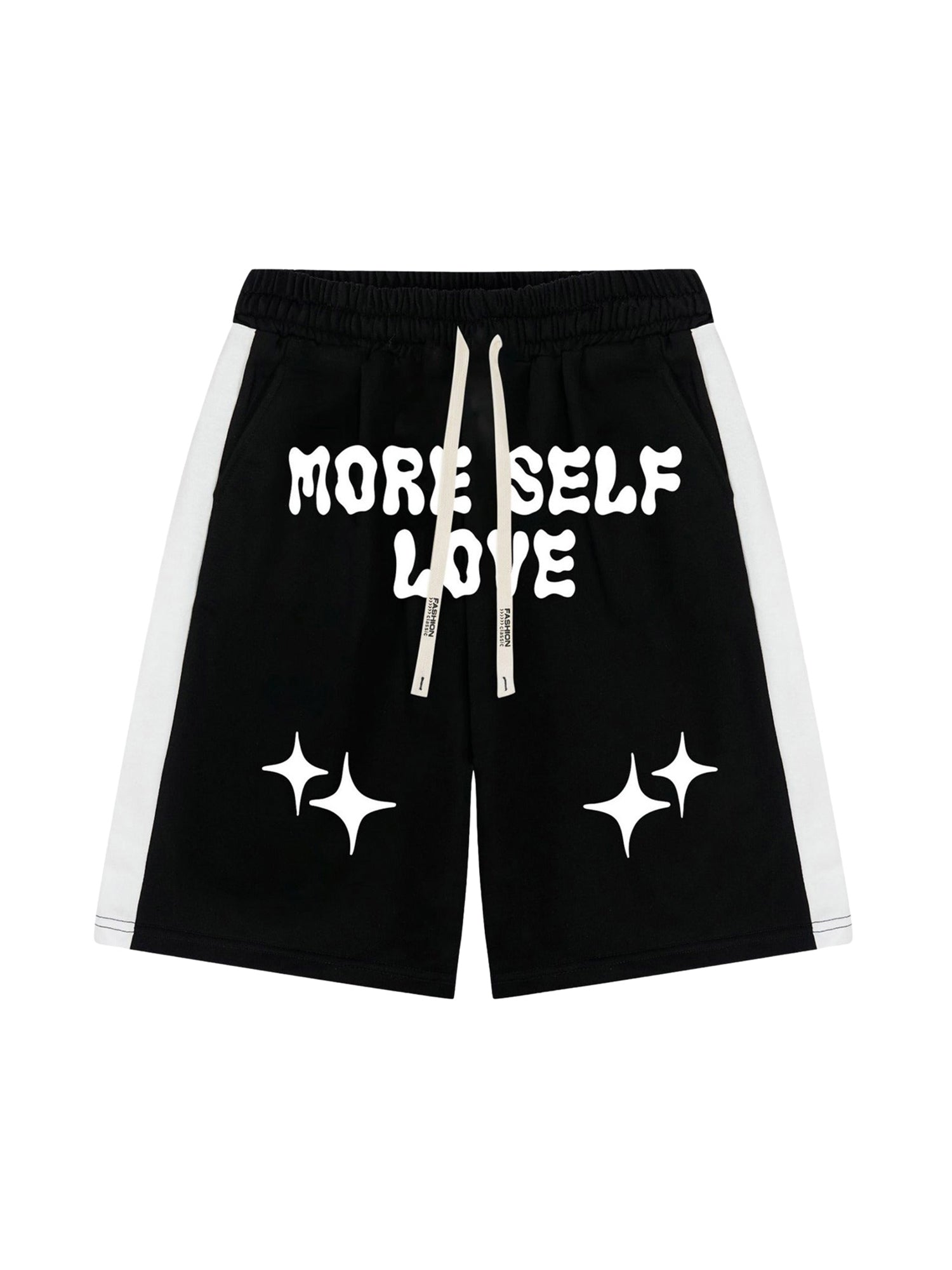 MID WAIST WHITE SHORTS WITH BLACK SIDE STRIPES - TRENDY CASUAL