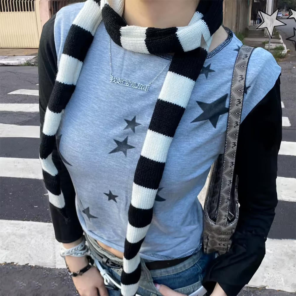 MONOCHROME SKINNY STRIPED SCARF