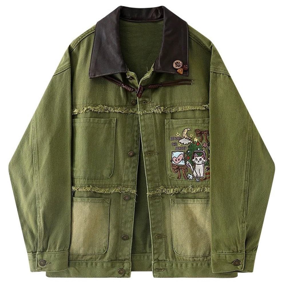 MOON CAT EMBROIDERED DENIM JACKET