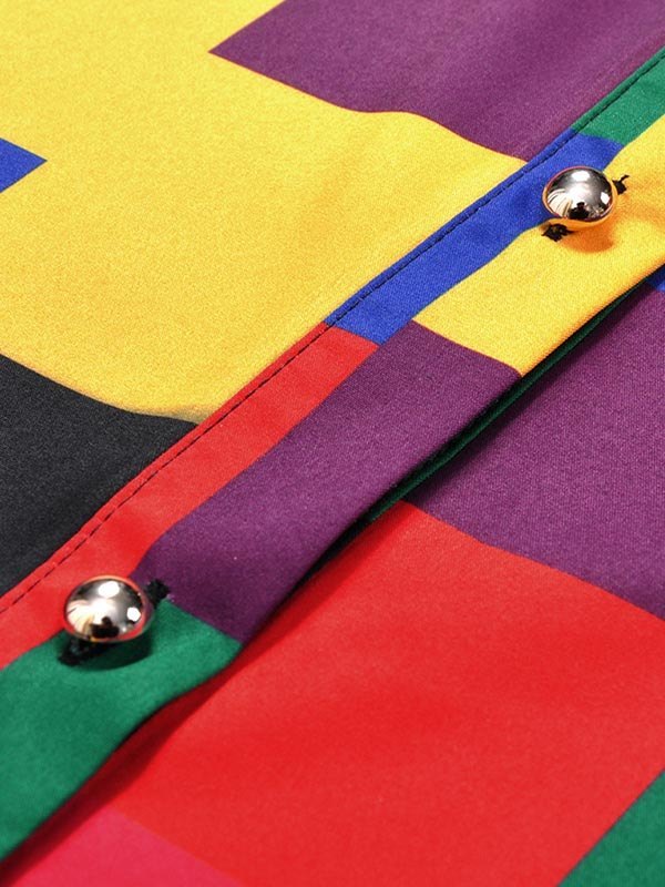 MULTI-COLORED PLAID BLOUSE WITH SHORT SLEEVES AND LOOSE FIT