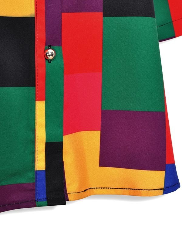 MULTI-COLORED PLAID BLOUSE WITH SHORT SLEEVES AND LOOSE FIT