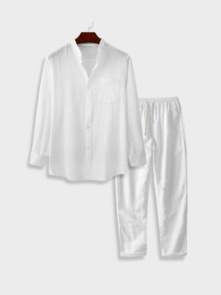 MUSTARD SHIRT AND WHITE PANTS SET COTON SHIRT LINEN COTON PANTS