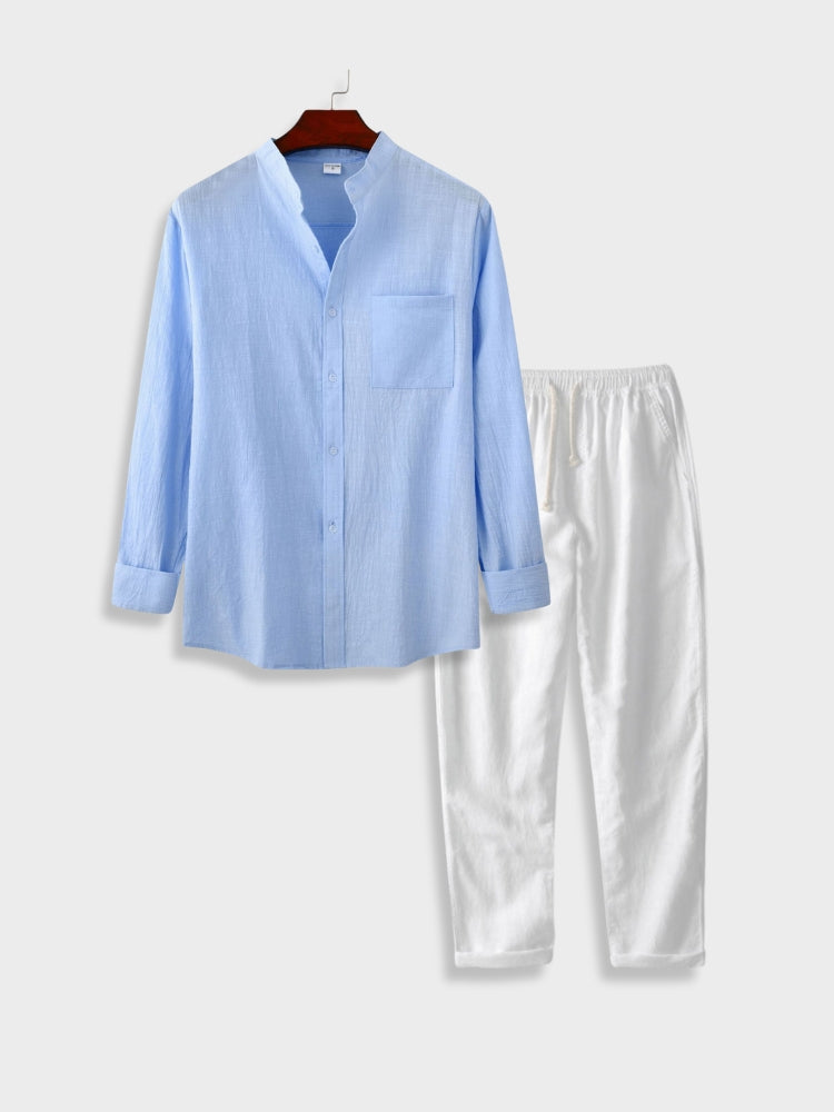 MUSTARD SHIRT AND WHITE PANTS SET COTON SHIRT LINEN COTON PANTS