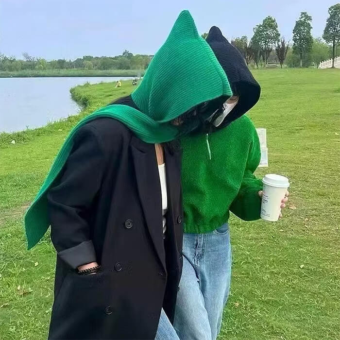 MUSTARD YELLOW BONNET COZY CHIC KNITTED HOODED SCARF