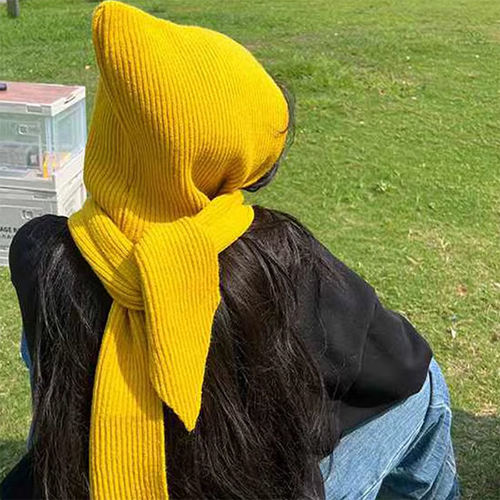 MUSTARD YELLOW BONNET COZY CHIC KNITTED HOODED SCARF