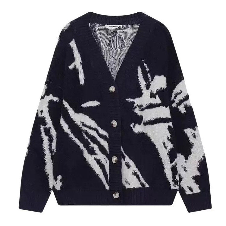 NAVY AND WHITE PATTERNED CARDIGAN FOR WOMEN