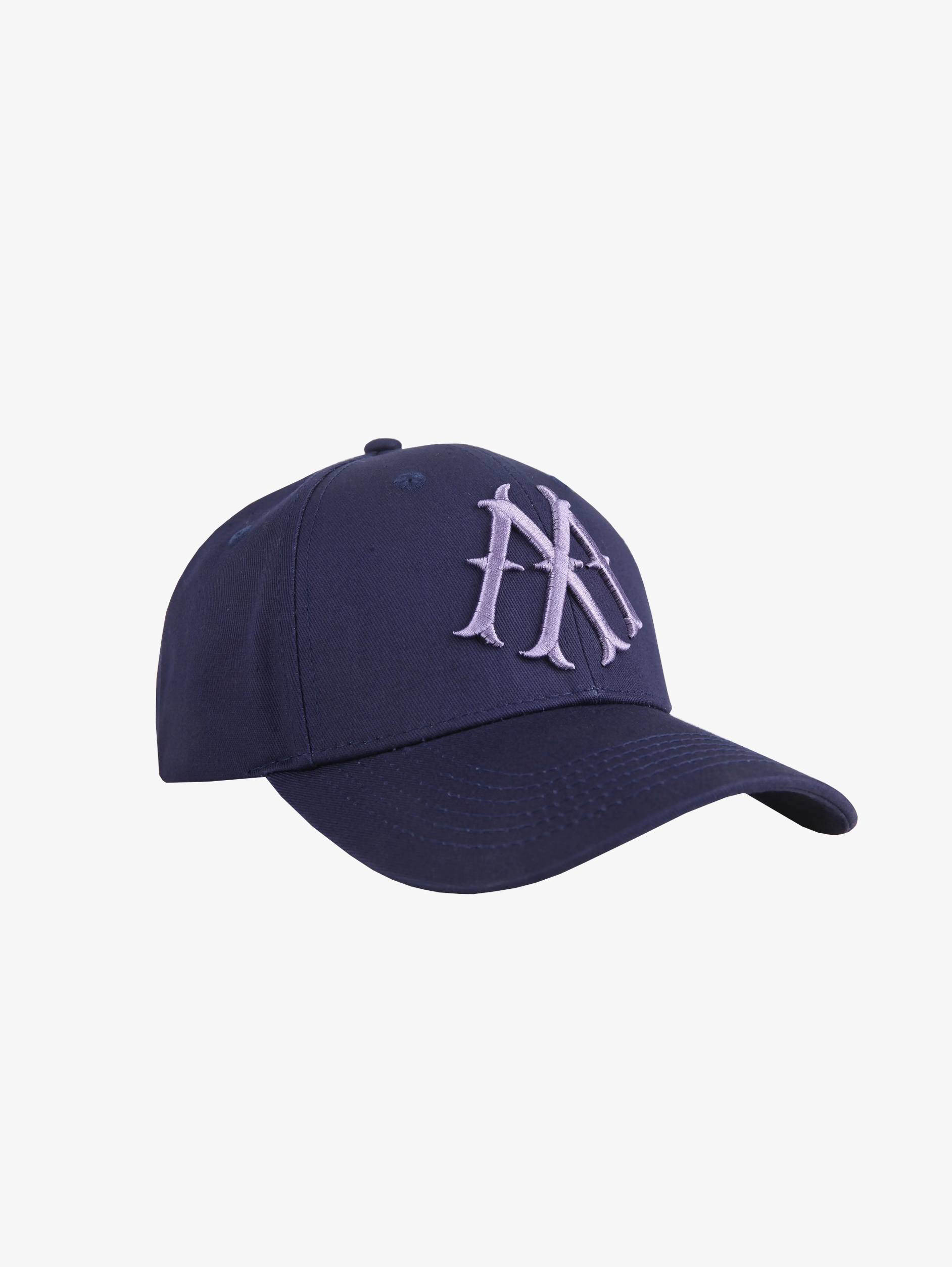 NAVY BLUE BASEBALL CAP WITH EMBROIDERED INITIALS AND LEATHER CLOSURE