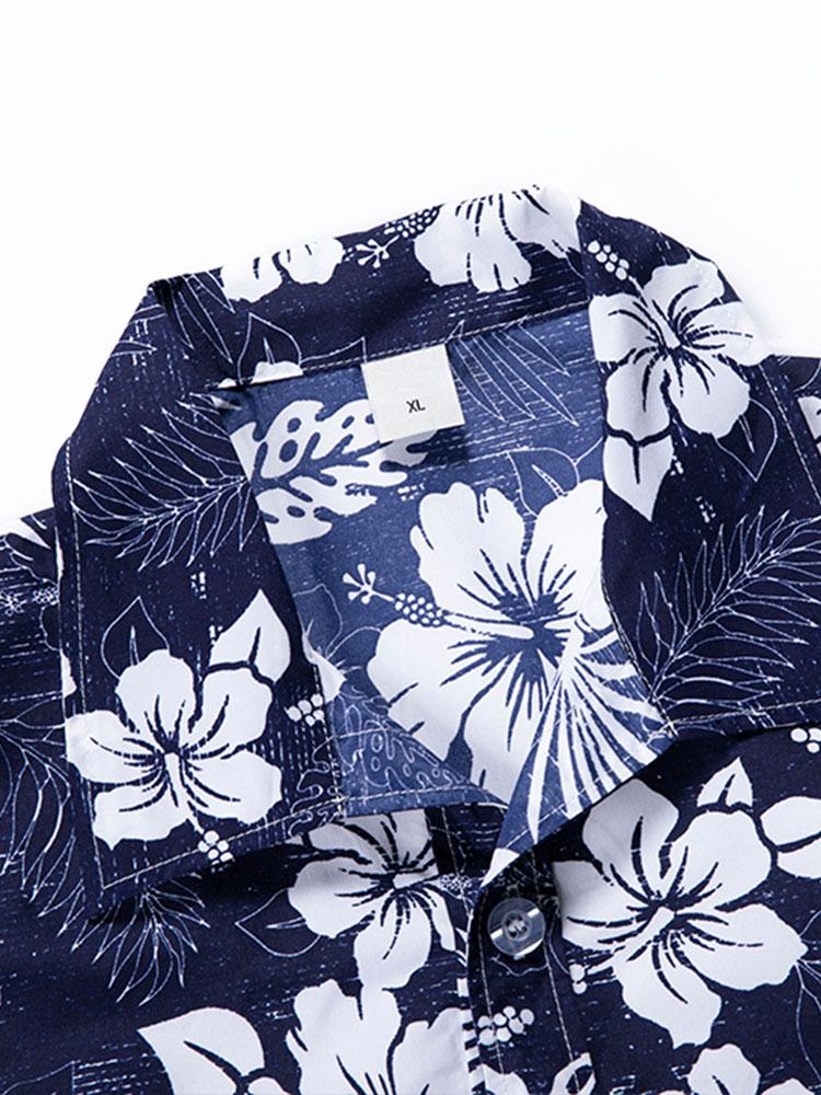 NAVY BLUE FLORAL SHORT-SLEEVE SHIRT URBAN STYLE GRAPHIC T-SHIRT
