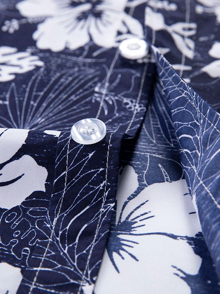 NAVY BLUE FLORAL SHORT-SLEEVE SHIRT URBAN STYLE GRAPHIC T-SHIRT