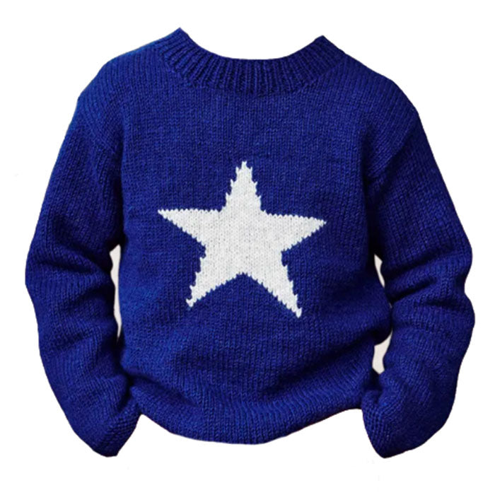 NAVY BLUE KNIT SWEATER WHITE STAR NAUTICAL TOP