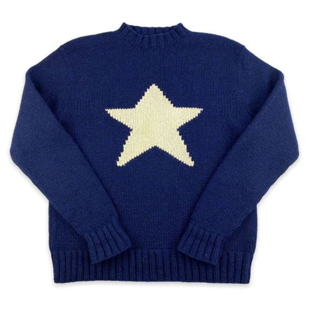 NAVY BLUE KNIT SWEATER WHITE STAR NAUTICAL TOP