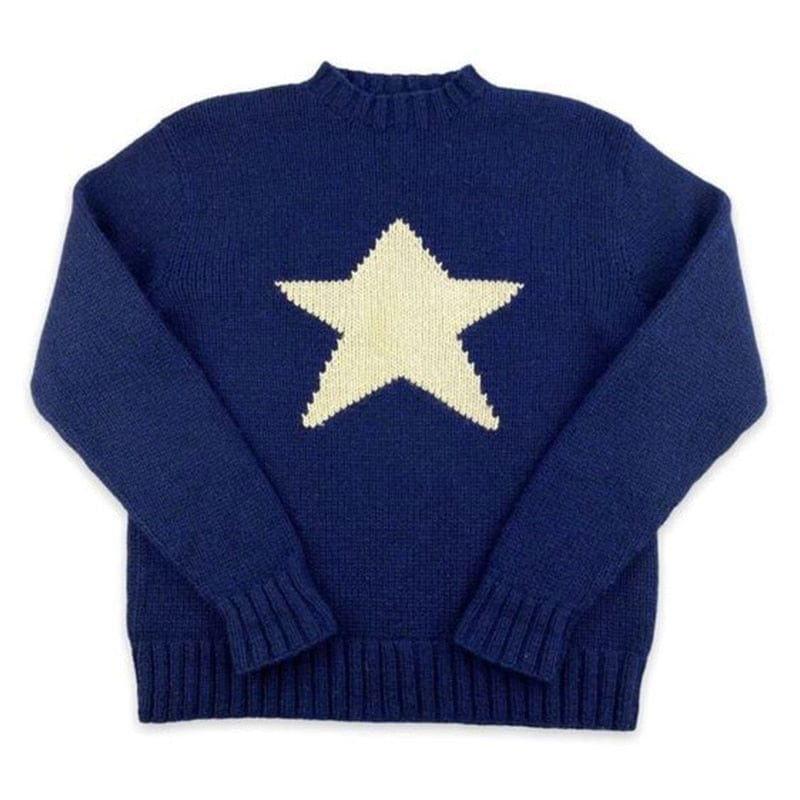 NAVY BLUE KNIT SWEATER WITH CREAM STAR - SUPERIOR PERFORMANCE KNIT STAR