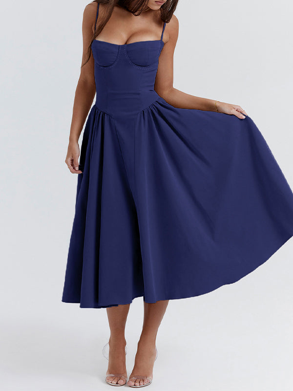 NAVY BLUE MIDI DRESS CHIC SLIM FIT DESIGN