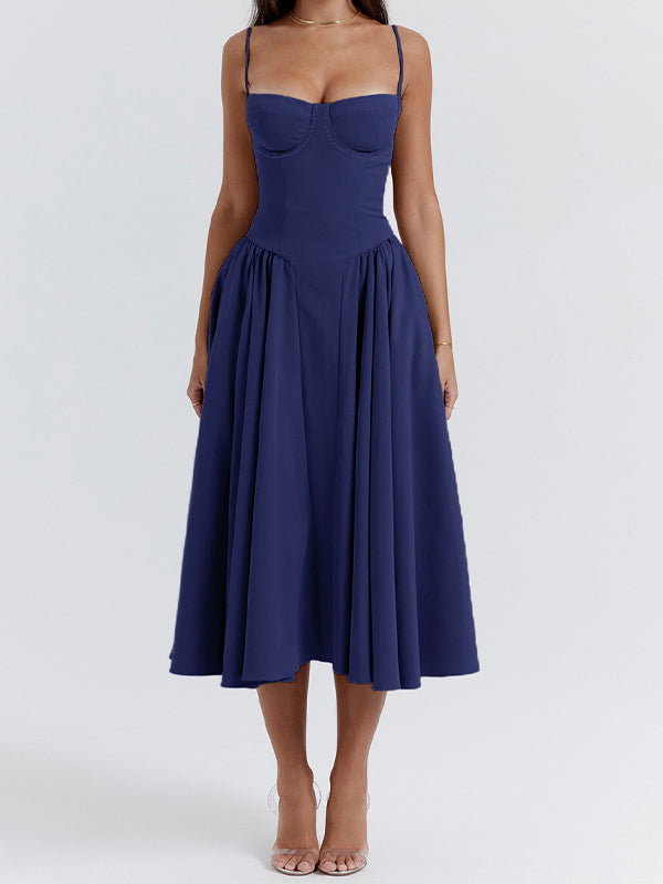 NAVY BLUE MIDI DRESS CHIC SLIM FIT DESIGN