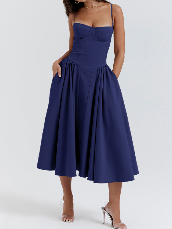 NAVY BLUE MIDI DRESS CHIC SLIM FIT DESIGN