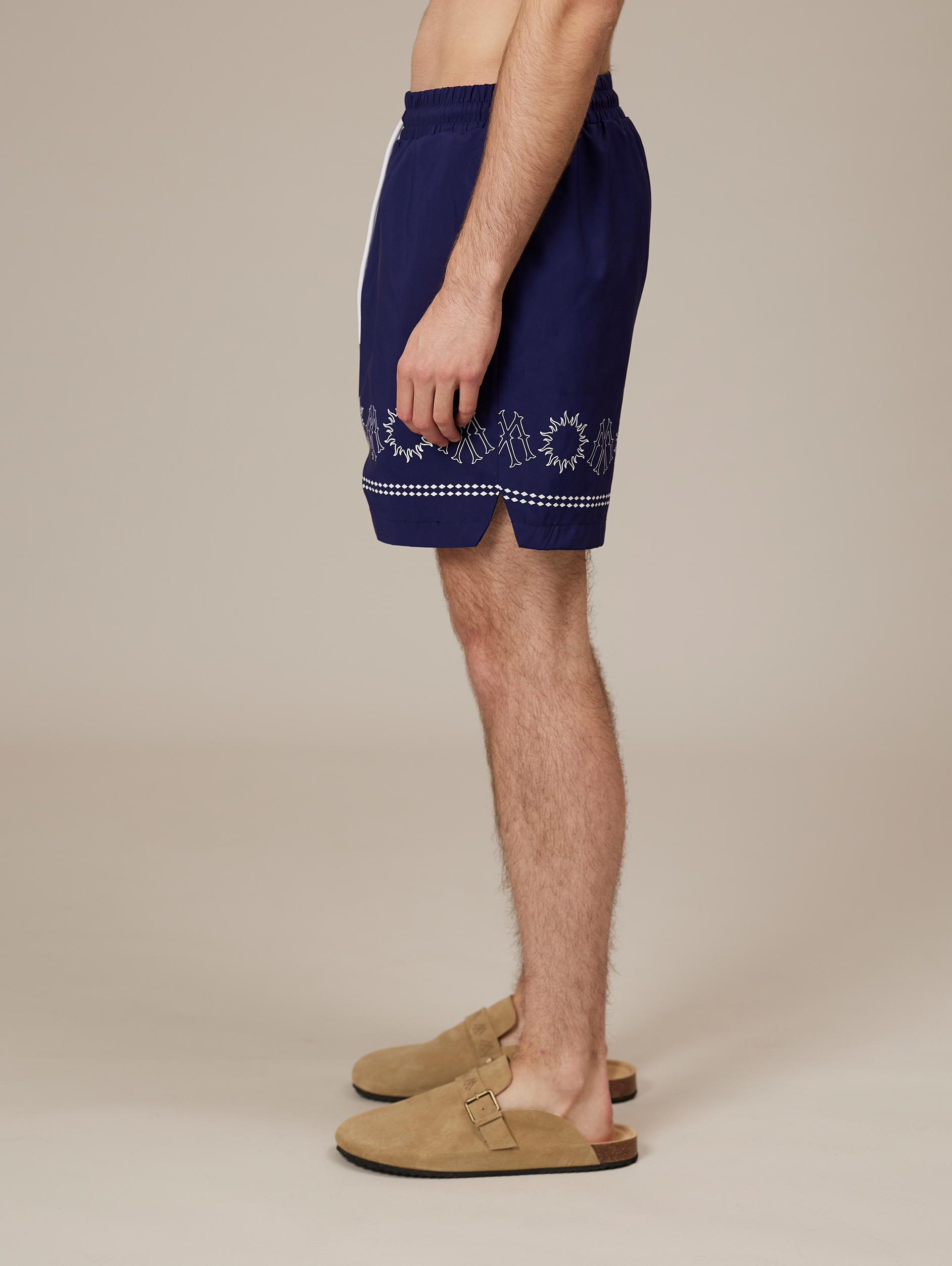 NAVY BLUE PATTERNED SWIM TRUNKS - DARK BLUE LUXURY STREETWEAR