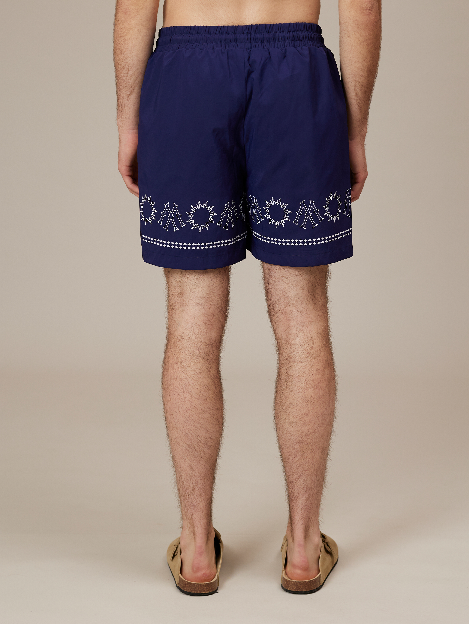 NAVY BLUE PATTERNED SWIM TRUNKS - DARK BLUE LUXURY STREETWEAR