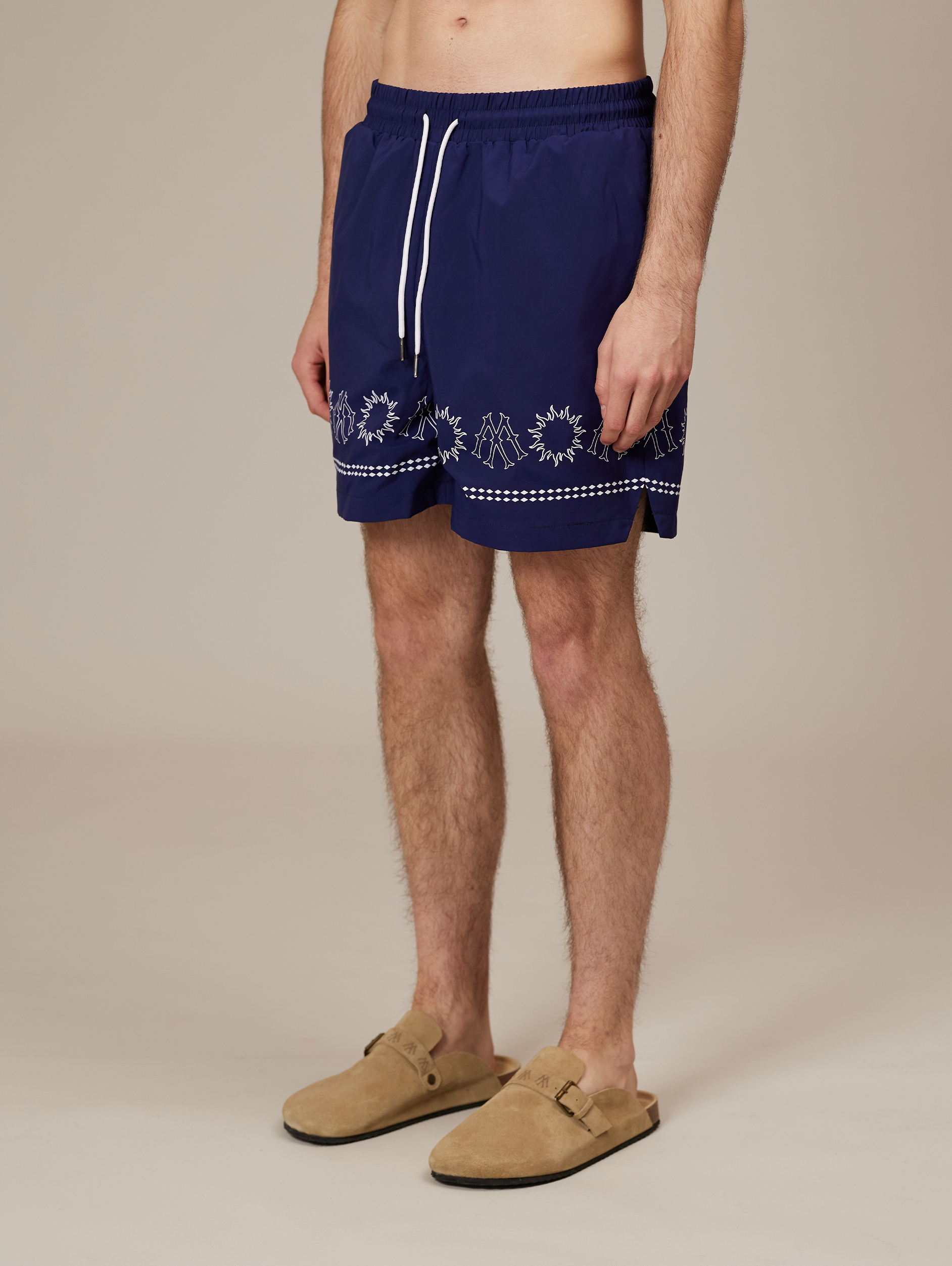 NAVY BLUE PATTERNED SWIM TRUNKS - DARK BLUE LUXURY STREETWEAR