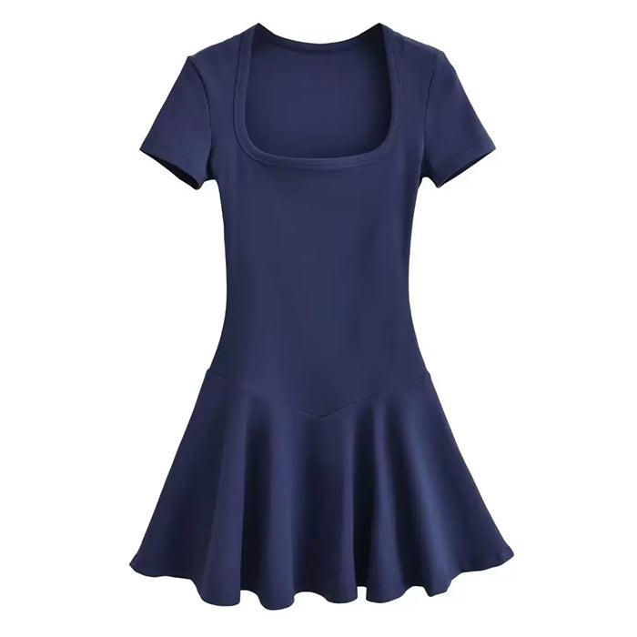 NAVY BLUE SQUARE NECK SCHOOL MINI DRESS DETAILED MEASUREMENTS